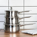 Set of 3 Stainless Steel Saucepans with Lids