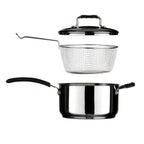 22cm Stainless Steel Chip Pan with Glass Lid and Wire Basket