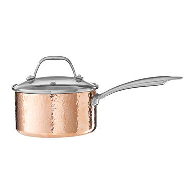 Small 16 cm Hammered Copper Finish Saucepan with Lid