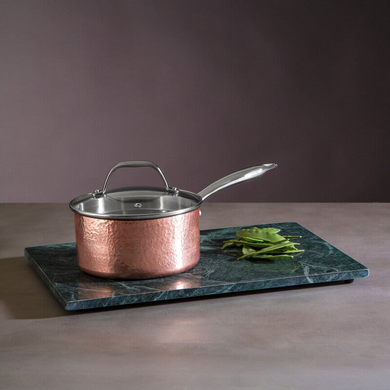 Small 16 cm Hammered Copper Finish Saucepan with Lid