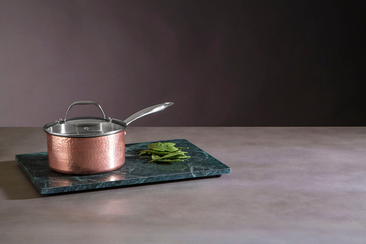 Small 16 cm Hammered Copper Finish Saucepan with Lid