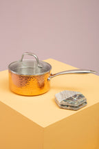 Small 16 cm Hammered Copper Finish Saucepan with Lid
