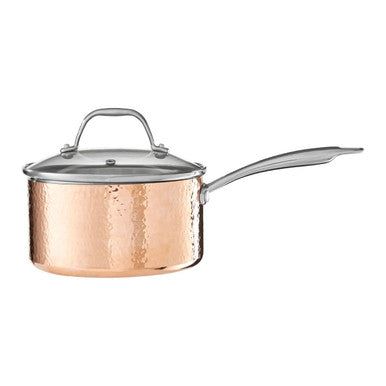 Medium 18 cm Hammered Copper Finish Saucepan with Lid
