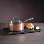 Medium 18 cm Hammered Copper Finish Saucepan with Lid
