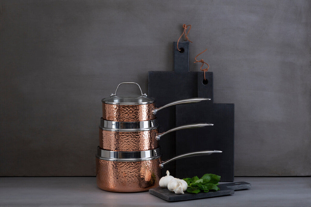 Copper Finish Large 20cm Hammered Saucepan with Lid