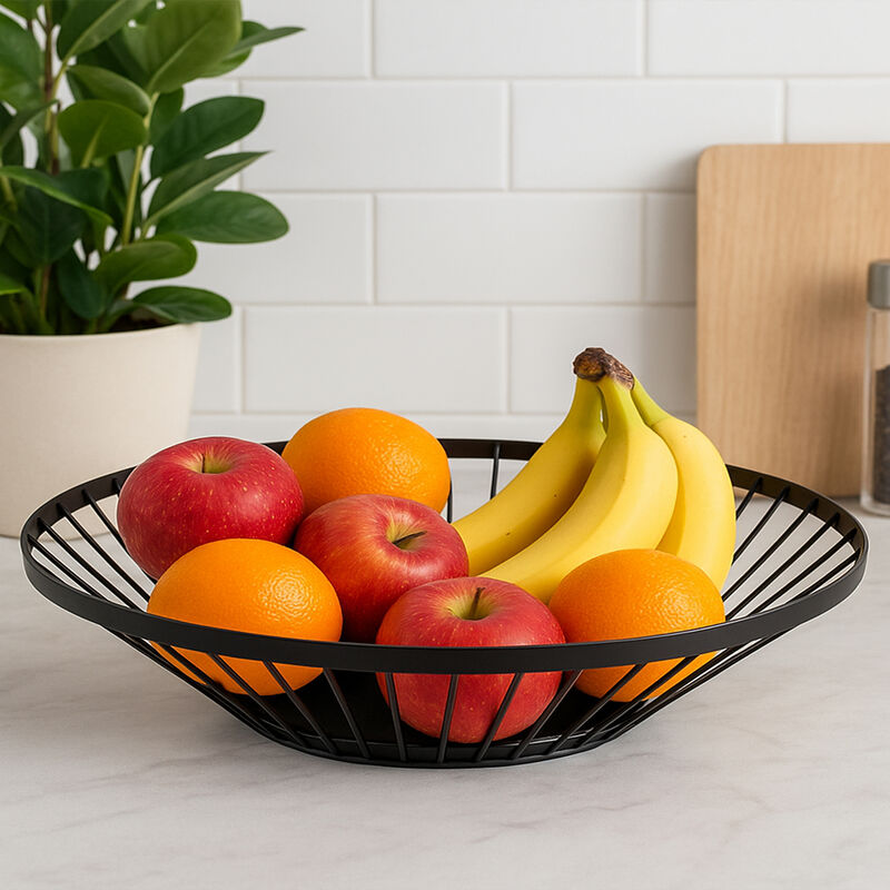 Matt Black Fruit Basket with Flat Base