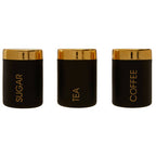 Set Of 3 Black Enamel Tea Coffee And Sugar Canisters