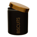 Black Enamel Biscuit Canister with Gold Lid
