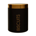 Black Enamel Biscuit Canister with Gold Lid