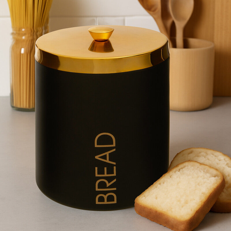 Black & Gold Enamel Bread Bin