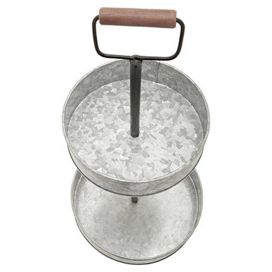 Two Tier Galvanised Steel Cake Stand with Handle