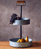 Two Tier Galvanised Steel Cake Stand with Handle