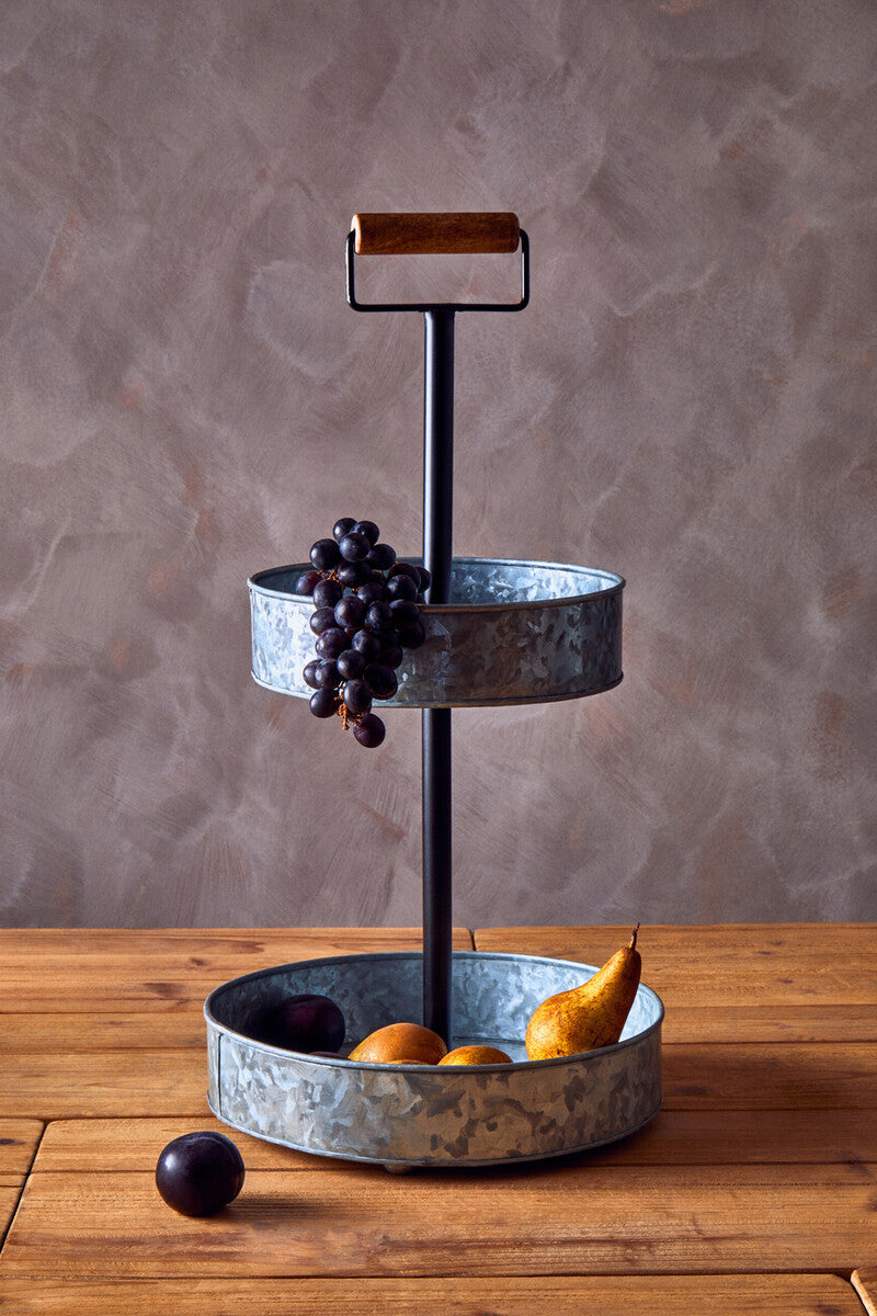 Two Tier Galvanised Steel Cake Stand with Handle