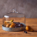 Galvanised Steel Cake Plate with Glass Dome