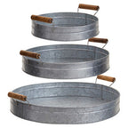 Set of Three Round Galvanised Steel Trays