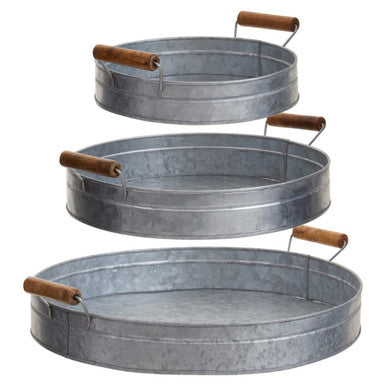 Set of Three Round Galvanised Steel Trays