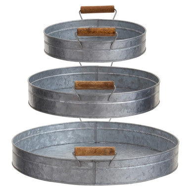 Set of Three Round Galvanised Steel Trays
