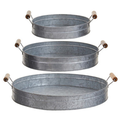 Set of Three Round Galvanised Steel Trays