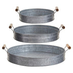 Set of Three Round Galvanised Steel Trays