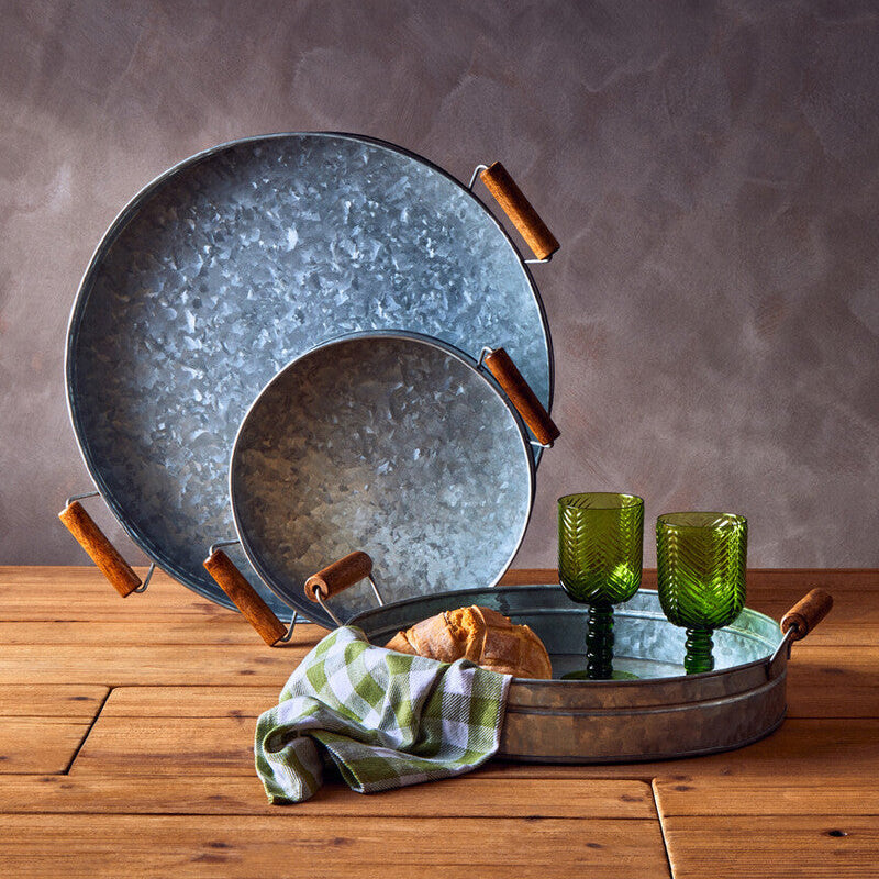 Set of Three Round Galvanised Steel Trays