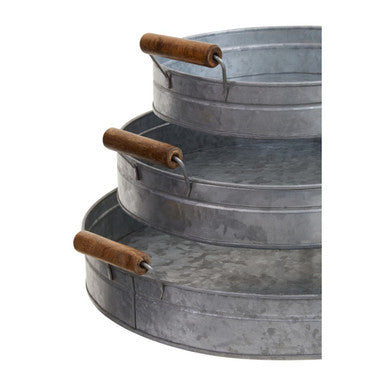 Set of Three Round Galvanised Steel Trays