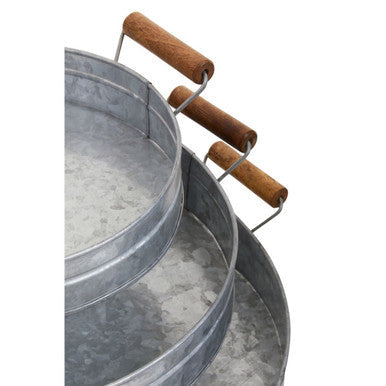 Set of Three Round Galvanised Steel Trays