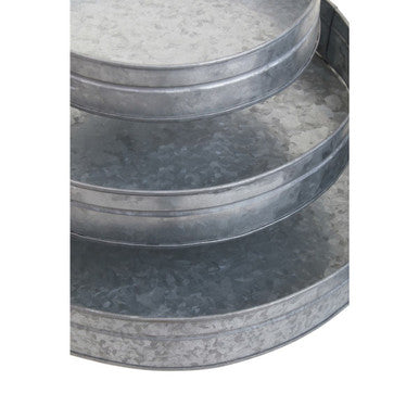 Set of Three Round Galvanised Steel Trays