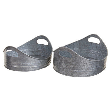 Set of Two Galvanised Steel Oval Trays