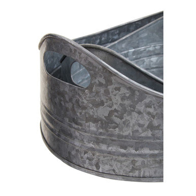 Set of Two Galvanised Steel Oval Trays