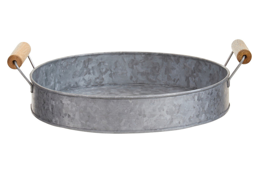 Round Galvanised Steel Tray with Wood Handles