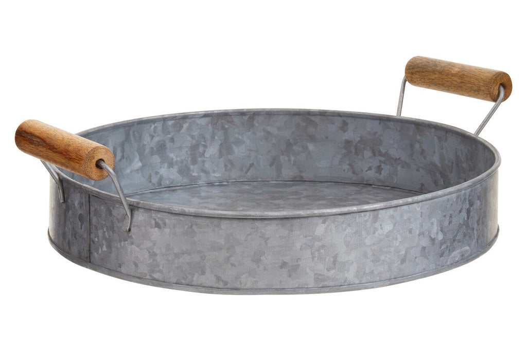 Round Galvanised Steel Tray with Wood Handles
