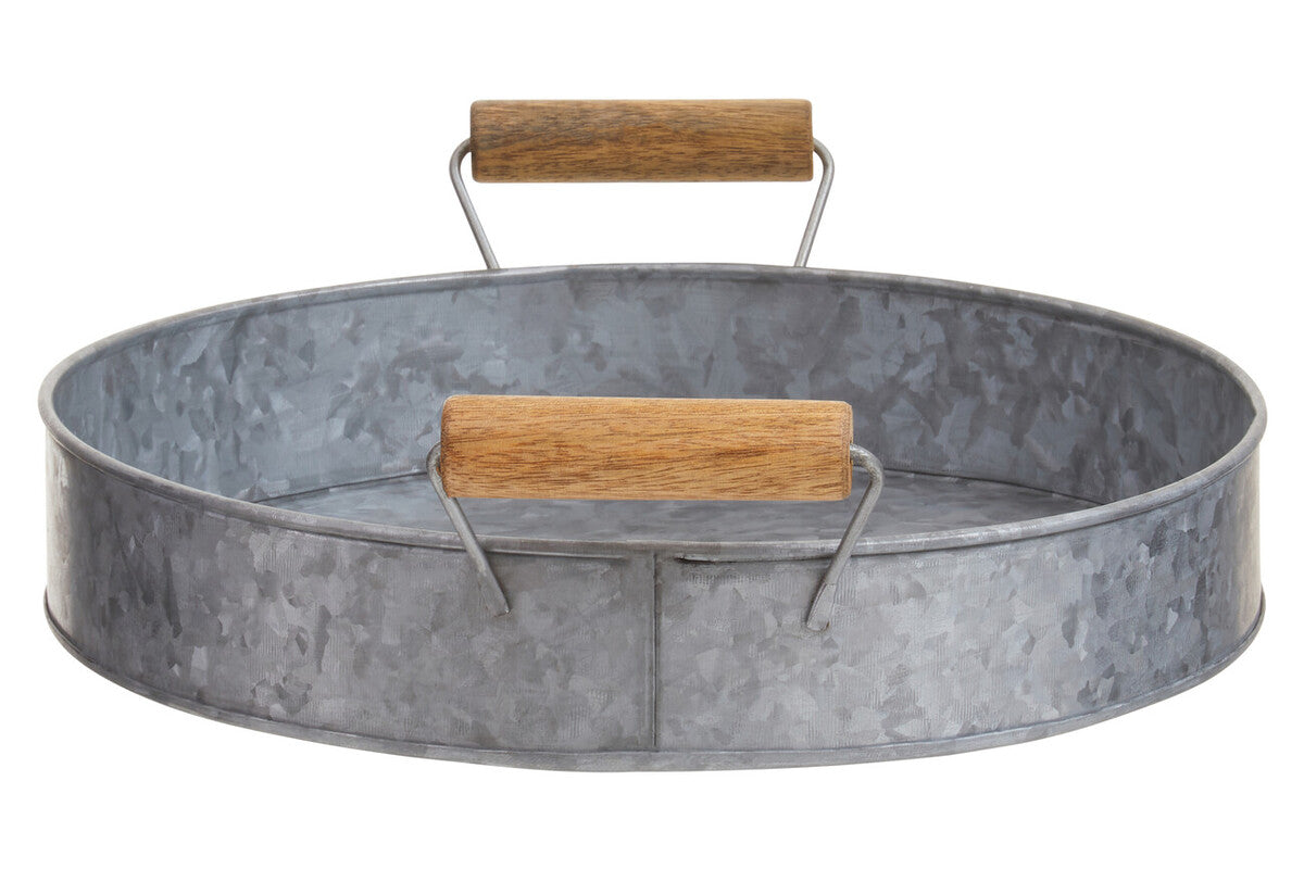 Round Galvanised Steel Tray with Wood Handles