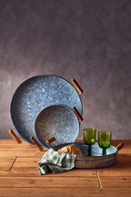 Round Galvanised Steel Tray with Wood Handles