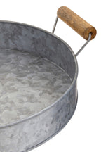 Round Galvanised Steel Tray with Wood Handles