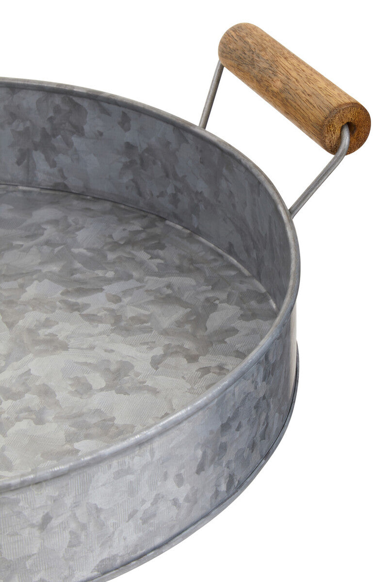 Round Galvanised Steel Tray with Wood Handles