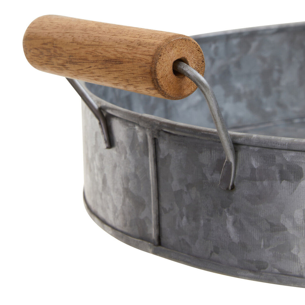 Round Galvanised Steel Tray with Wood Handles
