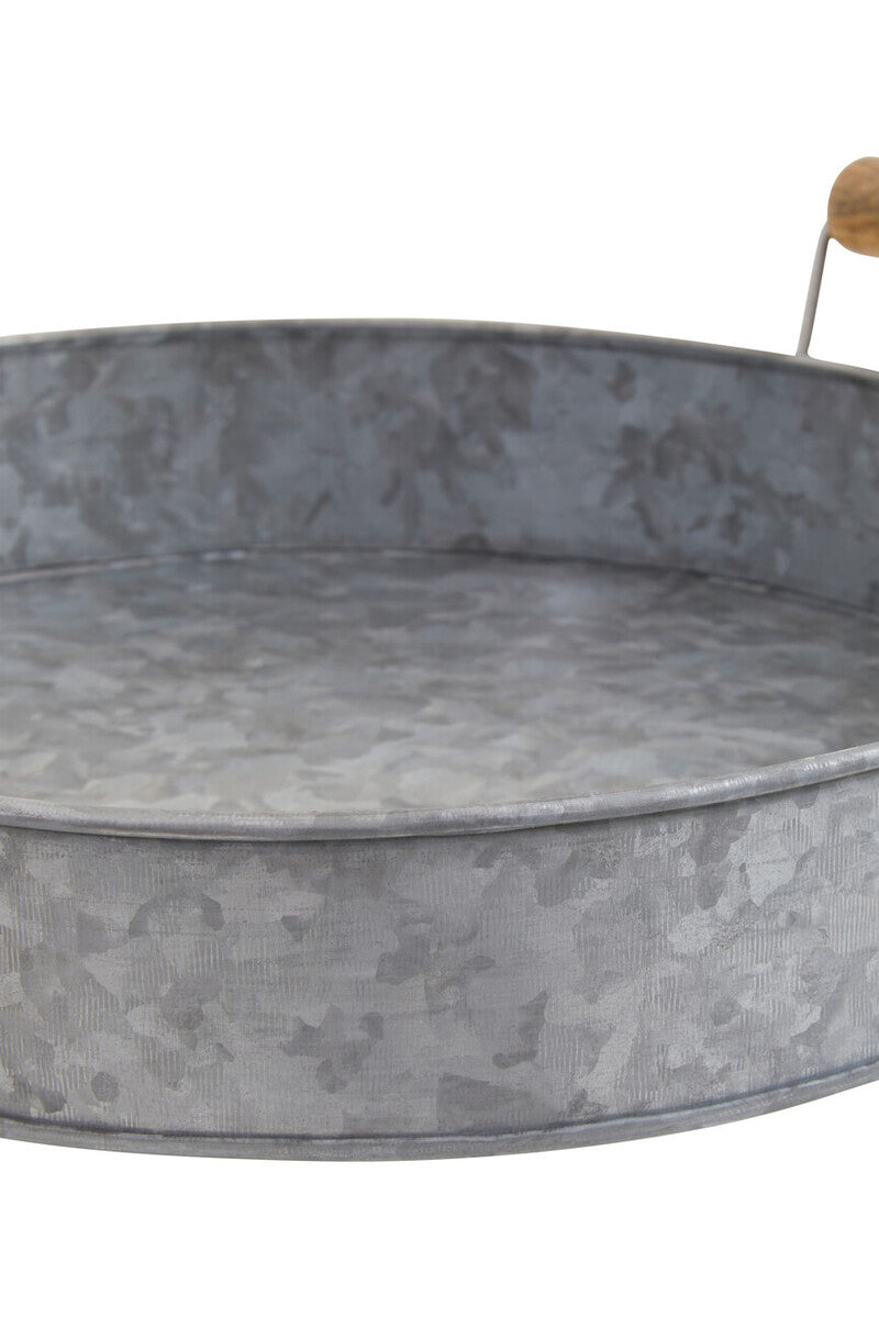 Round Galvanised Steel Tray with Wood Handles
