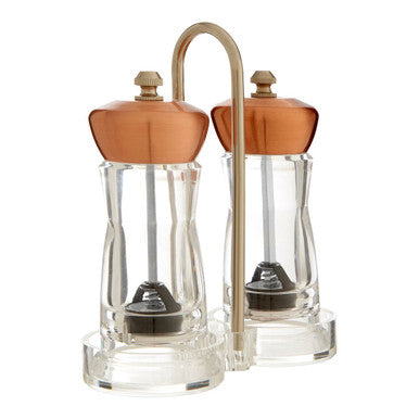 Copper Salt and Pepper Mill Set on Stand