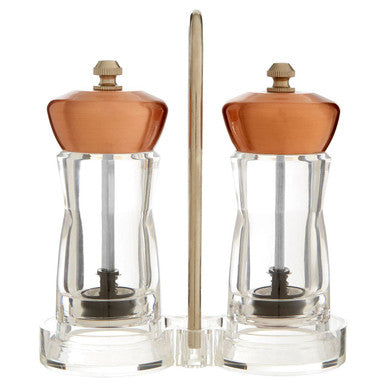Copper Salt and Pepper Mill Set on Stand