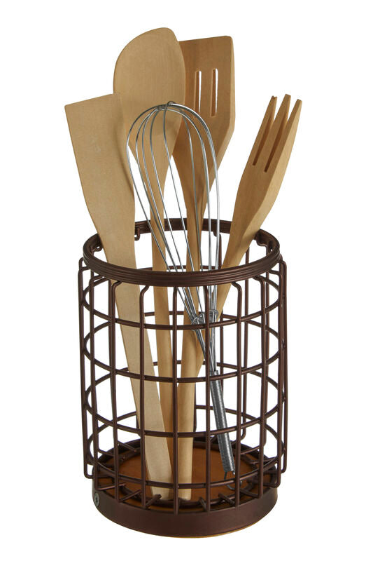 Round Bronze Coated Utensil Holder