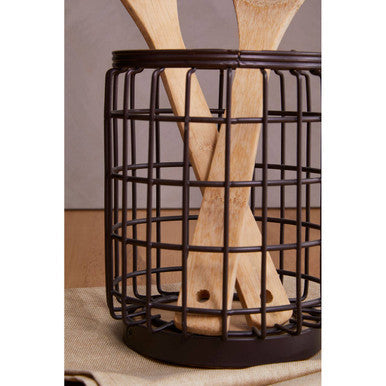 Round Bronze Coated Utensil Holder