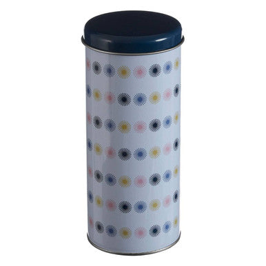 White and Blue Patterned Round Storage Canister