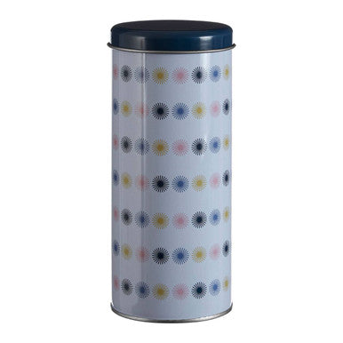 White and Blue Patterned Round Storage Canister