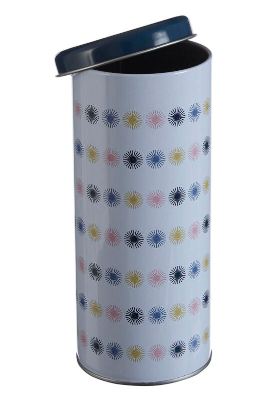White and Blue Patterned Round Storage Canister