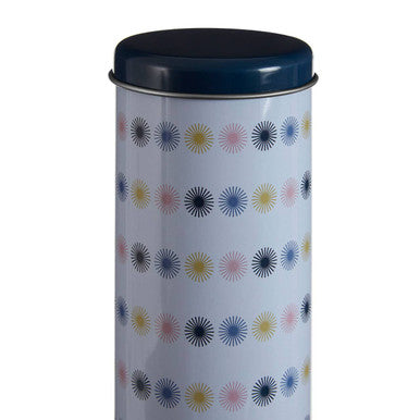 White and Blue Patterned Round Storage Canister