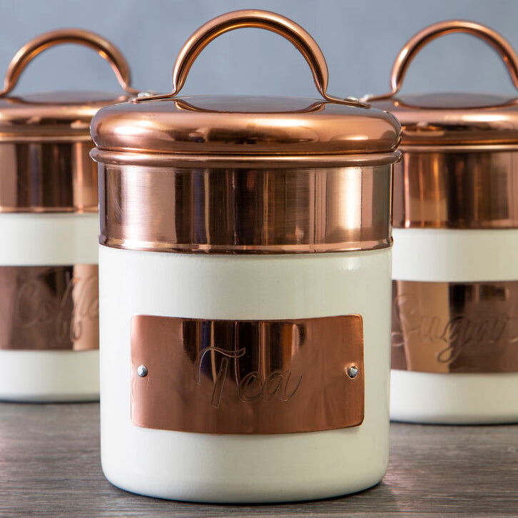 Cream And Copper Tea Canister