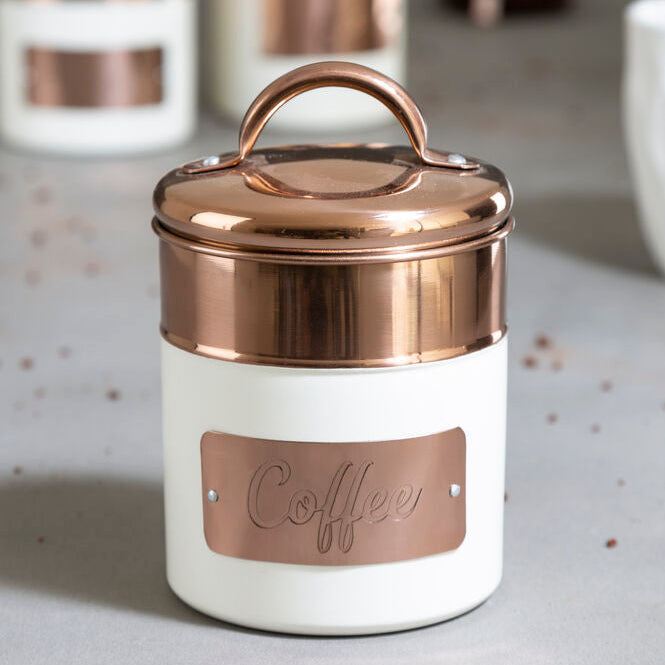 Cream And Copper Coffee Canister