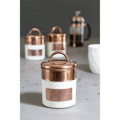 Cream And Copper Coffee Canister
