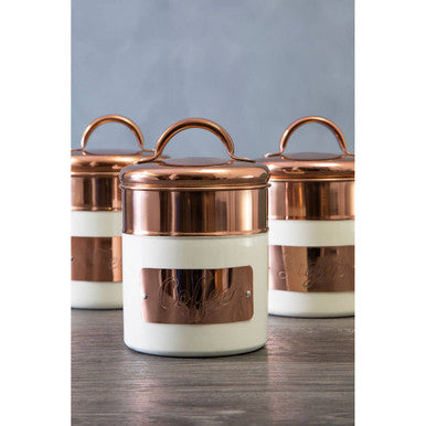 Cream And Copper Coffee Canister