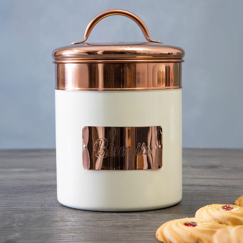 Cream And Copper Biscuit Canister